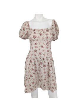Petal & Pup Floral Puff Sleeve Babydoll Mini Dress Smocked Cottage Prairie Sz L